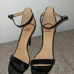 Black Patent Leather Ankle Strap Stiletto Heels‎ Party Cocktail Shoes 7.5